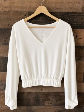 ADAY Top Cream Small V-Neck Cropped Minimalist Blouse